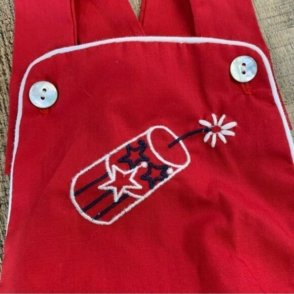 The Oaks size 6M Apparel 4th of July firecracker romper overall jumper in red - Picture 2 of 4
